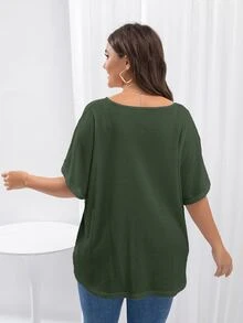 SHEIN LUNE Plus Batwing Sleeve Twist Hem Tee - Army Green - View 2