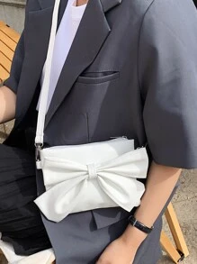 迷你蝴蝶結裝飾斜挎包,日常通勤,旅行,度假,街購物,白色拉鍊蝴蝶結,PU皮革材料蝴蝶結 - 白色 - 查看 2