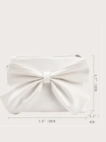 迷你蝴蝶結裝飾斜挎包,日常通勤,旅行,度假,街購物,白色拉鍊蝴蝶結,PU皮革材料蝴蝶結 - 白色 - 查看 3