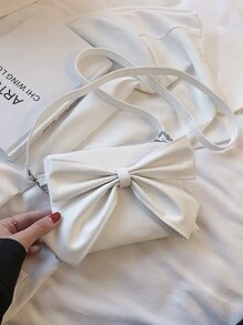 迷你蝴蝶結裝飾斜挎包,日常通勤,旅行,度假,街購物,白色拉鍊蝴蝶結,PU皮革材料蝴蝶結 - 白色 - 查看 4