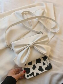 迷你蝴蝶結裝飾斜挎包,日常通勤,旅行,度假,街購物,白色拉鍊蝴蝶結,PU皮革材料蝴蝶結 - 白色 - 查看 5