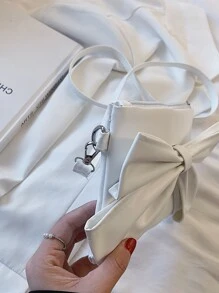 迷你蝴蝶結裝飾斜挎包,日常通勤,旅行,度假,街購物,白色拉鍊蝴蝶結,PU皮革材料蝴蝶結 - 白色 - 查看 6