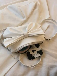 迷你蝴蝶結裝飾斜挎包,日常通勤,旅行,度假,街購物,白色拉鍊蝴蝶結,PU皮革材料蝴蝶結 - 白色 - 查看 8