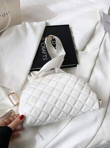 Faux Pearl Decor Quilted Bum Bag - White - View 3
