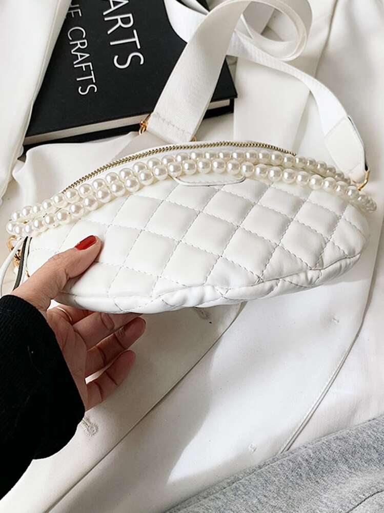 Medium Belt Bag Silver Crocodile Embossed Coin Purse, Women's Chain Decor Crossbody Bag Fashionable Faux Leather Chest Bag, Retro Shoulder Bags Small Sling Bag Waist Pack, Water Resistant Running Fanny Pack For Travel Walking Hiking - White - View 4