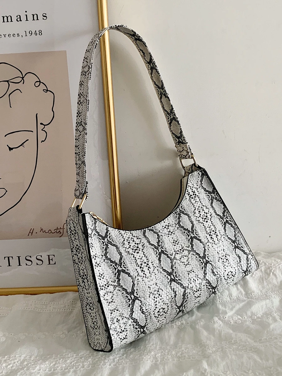 Snakeskin Print Bag - Grey - View 1