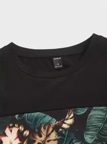 Manfinity Men Tropical Print Tee & Elastic Waist Shorts Lounge Set - Multicolor - View 4