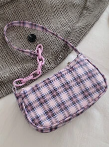 格紋圖案法棍包 - 紫色 - 查看 2