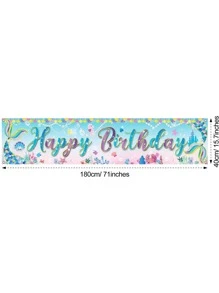 1入組40*180cm美人魚主題派對生日橫幅，背景布，派對裝飾，生日派對裝飾 - 彩色 - 查看 3