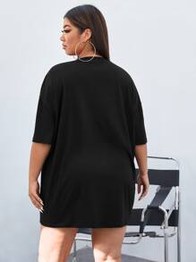 SHEIN EZwear Áo thun Plus size Lá thư Giải trí - màu đen - Xem 2