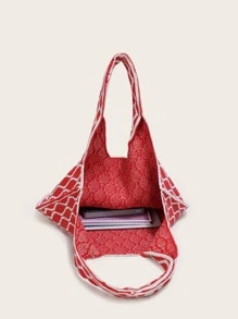 大容量滿身圖案勾織包 - 紅色 - 查看 2