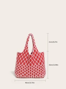 大容量滿身圖案勾織包 - 紅色 - 查看 6