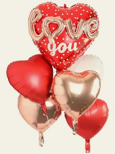 7pcs Red Heart Balloons And LOVE Balloons Kit For Valentine's Day Wedding Birthday Party Decorations