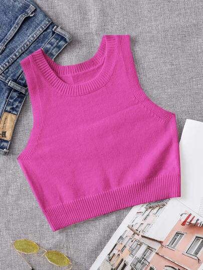 Trelyra Women's Solid Color Round Neck Casual Loose Fit Knitted Vest, Versatile For Autumn/Winter