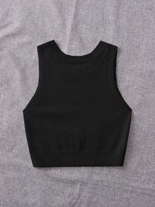 Breezaya Women's Solid Color Minimalist Sleeveless Crew Neck Sweater Vest, Everyday Wear - Black - View 2