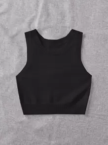 Breezaya Women's Solid Color Minimalist Sleeveless Crew Neck Sweater Vest, Everyday Wear - Black - View 3