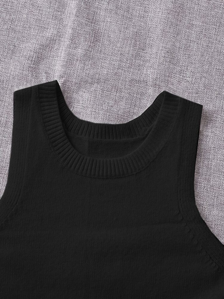 Breezaya 女士纯色简约无袖圆领毛衣背心，日常穿着 - 黑色 - 查看 4