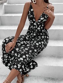 Đầm Viên lá sen Hoa Tất cả trên in Boho - Đen và trắng - Xem 2