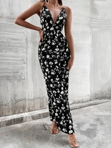 Đầm Viên lá sen Hoa Tất cả trên in Boho - Đen và trắng - Xem 1