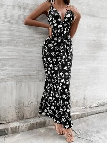 Đầm Viên lá sen Hoa Tất cả trên in Boho - Đen và trắng - Xem 4