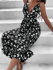 Đầm Viên lá sen Hoa Tất cả trên in Boho - Đen và trắng - Xem 6