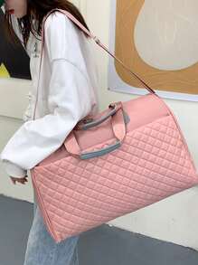 大容量拼布旅行袋,行李袋,隨身袋,手提袋,運動健身袋,適用於工作、學校用品,返校用品,學生手提袋,週末旅遊手提袋,度假手提袋,商務旅行手提袋,男女通用的旅遊袋 - 粉色 - 查看 2