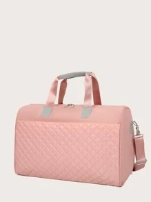 大容量拼布旅行袋,行李袋,隨身袋,手提袋,運動健身袋,適用於工作、學校用品,返校用品,學生手提袋,週末旅遊手提袋,度假手提袋,商務旅行手提袋,男女通用的旅遊袋 - 粉色 - 查看 4