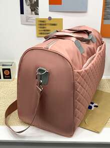 大容量拼布旅行袋,行李袋,隨身袋,手提袋,運動健身袋,適用於工作、學校用品,返校用品,學生手提袋,週末旅遊手提袋,度假手提袋,商務旅行手提袋,男女通用的旅遊袋 - 粉色 - 查看 6