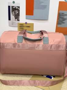 大容量拼布旅行袋,行李袋,隨身袋,手提袋,運動健身袋,適用於工作、學校用品,返校用品,學生手提袋,週末旅遊手提袋,度假手提袋,商務旅行手提袋,男女通用的旅遊袋 - 粉色 - 查看 7