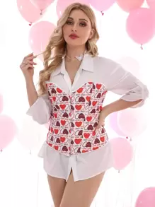 Corsé con estampado de corazón - Multicolor - Ver 1