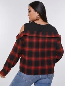 áo nữ kích thước lớn Cắt ra Thắt nút Sọc ca rô Sẵn sàng - Nhiều màu - Xem 2