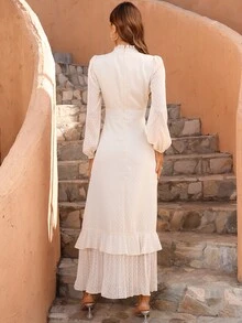 SHEIN 圓點褶邊荷葉邊洋裝 - 米色 - 查看 2