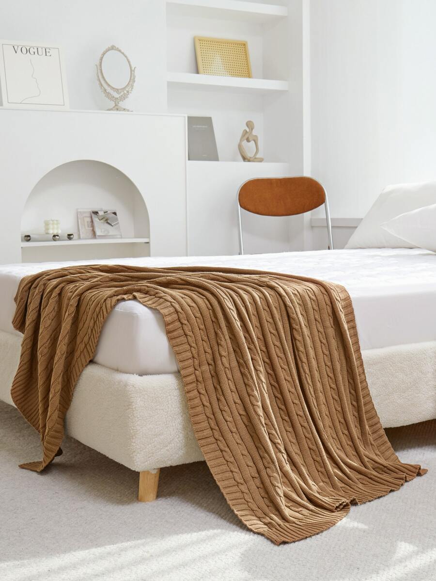 Twist Knitted Throw Blanket - Coffee Brown - View 1