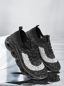 Cuccoo Knit Detail Breathable Running Shoes - Black - View 5