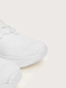 CUCCOO BASICS Chain Decor Lace Up Decor Knit Sneakers - White - View 4