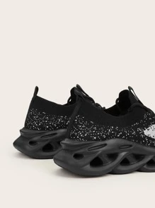 Cuccoo Knit Detail Breathable Running Shoes - Black - View 6