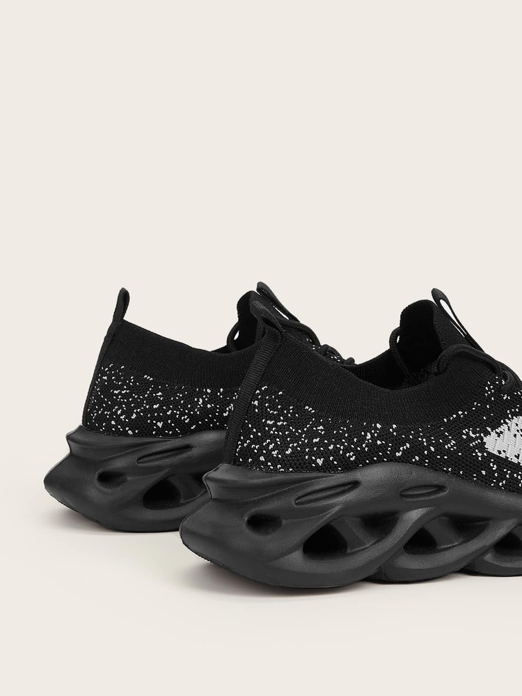 Cuccoo Knit Detail Breathable Running Shoes - Black - View 6