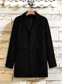 Manfinity Homme Men Dual Pocket Lapel Collar Overcoat - Black - View 2