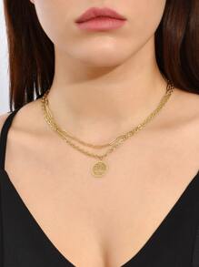 Rỗng ra cây Charm Layered Vòng cổ - Vàng - Xem 1