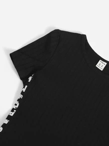 SHEIN EZwear Contrast Letter Tape Side Dress - Black - View 4