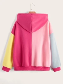 CovetEZ Áo nỉ giữ nhiệt cỡ lớn, phối màu, khóa kéo, vai rớt, có dây rút, lót trong. - Nhiều màu - Xem 2