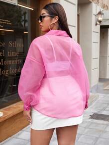 SHEIN 大碼落肩袖襯衫不附吊帶上衣 - 玫紅色 - 查看 2