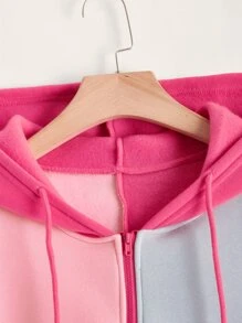 CovetEZ Áo nỉ giữ nhiệt cỡ lớn, phối màu, khóa kéo, vai rớt, có dây rút, lót trong. - Nhiều màu - Xem 4