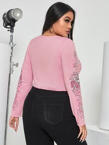 Áo thun Plus size Dây kéo Loại bướm Giải trí - Màu Hồng baby - Xem 2