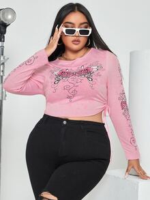 Áo thun Plus size Dây kéo Loại bướm Giải trí - Màu Hồng baby - Xem 3