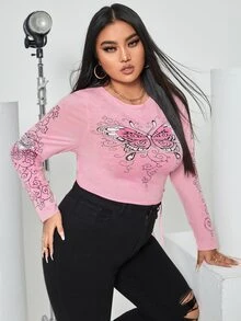 Áo thun Plus size Dây kéo Loại bướm Giải trí - Màu Hồng baby - Xem 5