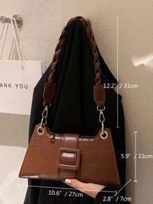 Lightweight, Crocodile Embossed Bag For Teen Girls Women College Students, Rookies & White-Collar Ers College, Commute, Outdoors, Travel, Outings, Business Casual Women Bag, Perfect For Office, Business And Work - Brown - View 8