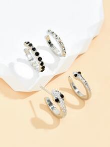 3 kẹp tai chi tiết rhinestone và 1 bông tai hình rắn - Bạc - Xem 2