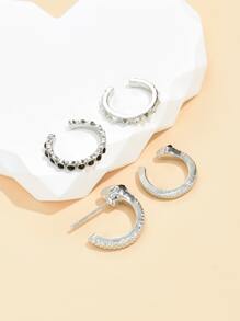 3 kẹp tai chi tiết rhinestone và 1 bông tai hình rắn - Bạc - Xem 4