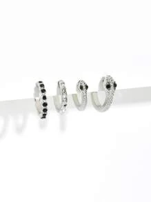 3 kẹp tai chi tiết rhinestone và 1 bông tai hình rắn - Bạc - Xem 3